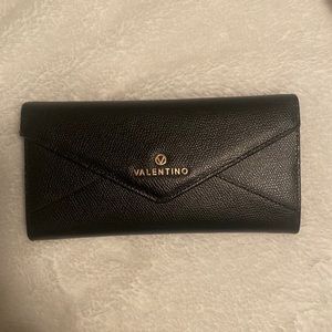 Valentino Black Leather long wallet with ID Chain